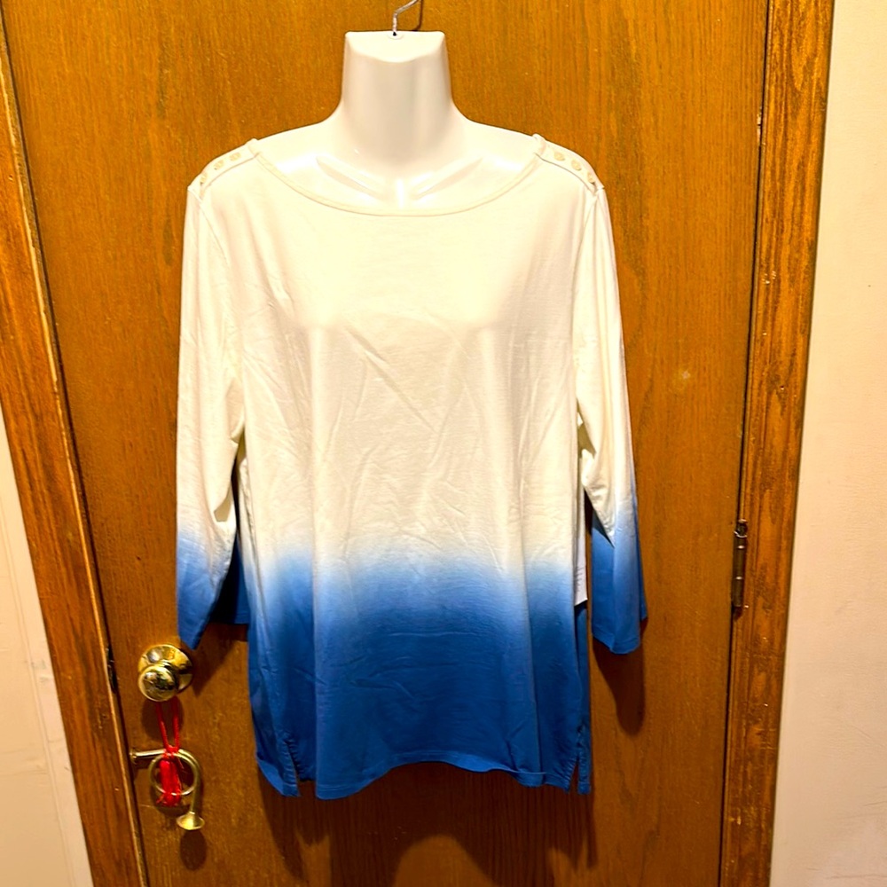 Spartina 449 Relaxed Blue and White 3/4 Sleeve Tunic xxl plus size